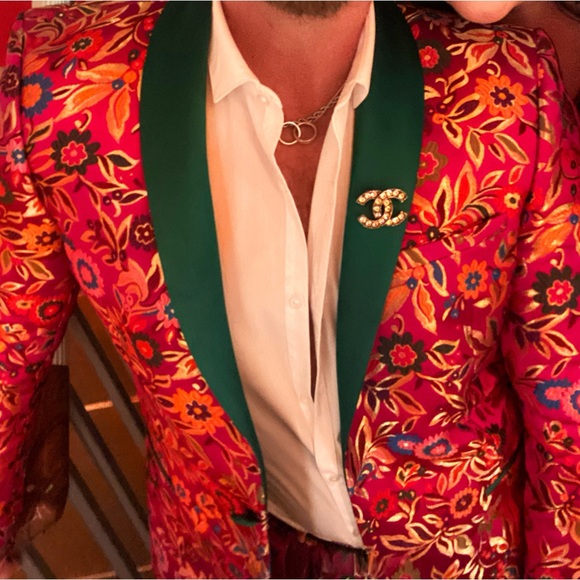 Stunning hot pink or fuschia and green floral suit by ASOS 33x32 42R jacket - Picture 4 of 15